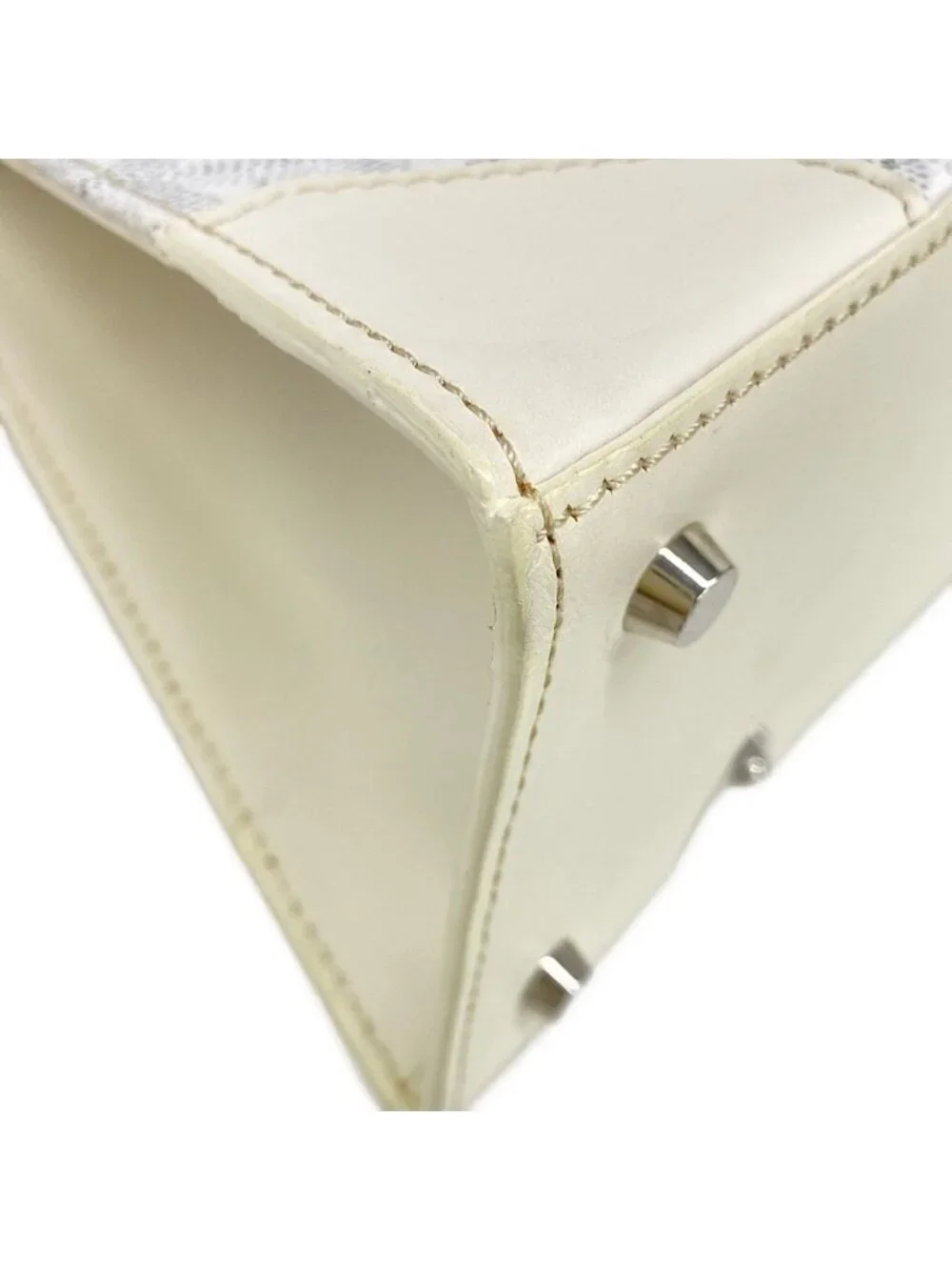 Goyard Handbag Saigon PM White Gray Brown Wood Handle Leather